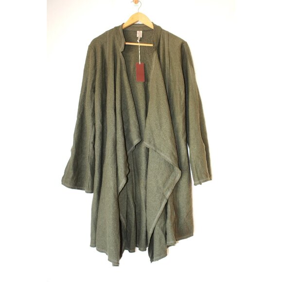 NWT XCVI Open Front Cascade Cardigan XL Wool Blend Green Long Sleeves Pockets - Picture 1 of 4